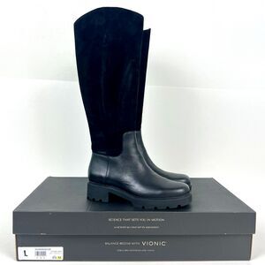 Vionic Fallbrook Black Leather/Suede Women's High Shaft Comfort Boot 8.5 Medium